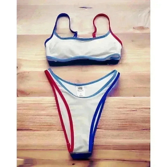 Wild Fable Bikini TOP M(8/10) And High Rise BOTTOM S(4/6) Red/White/Blue NWT - Picture 3 of 16